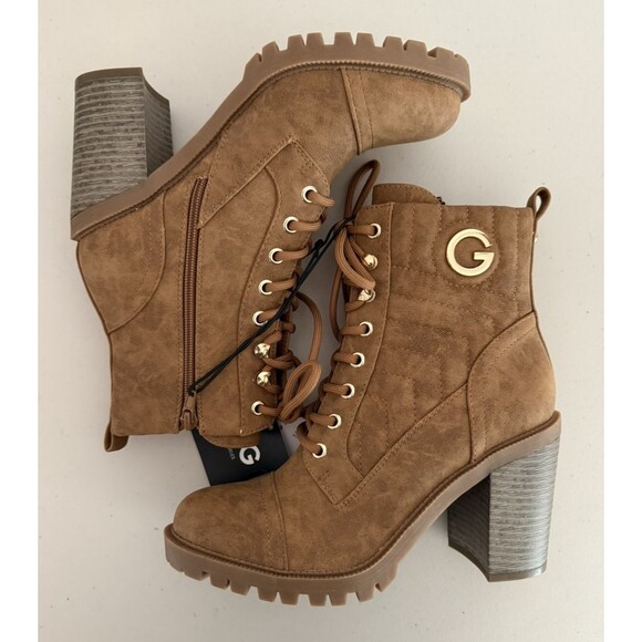 GBG Los Angeles Jalia Ankle Boots Women Size 7 Natural Brown Lace Up Block Heels - Picture 6 of 10